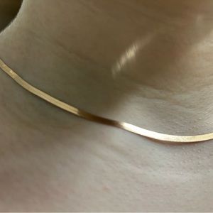 14K Solid Rose Gold Herringbone Chain Necklace, 16"
